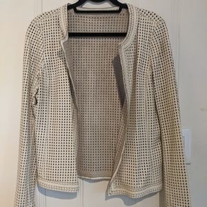 White Leather Tory Burch Eyelet Jacket